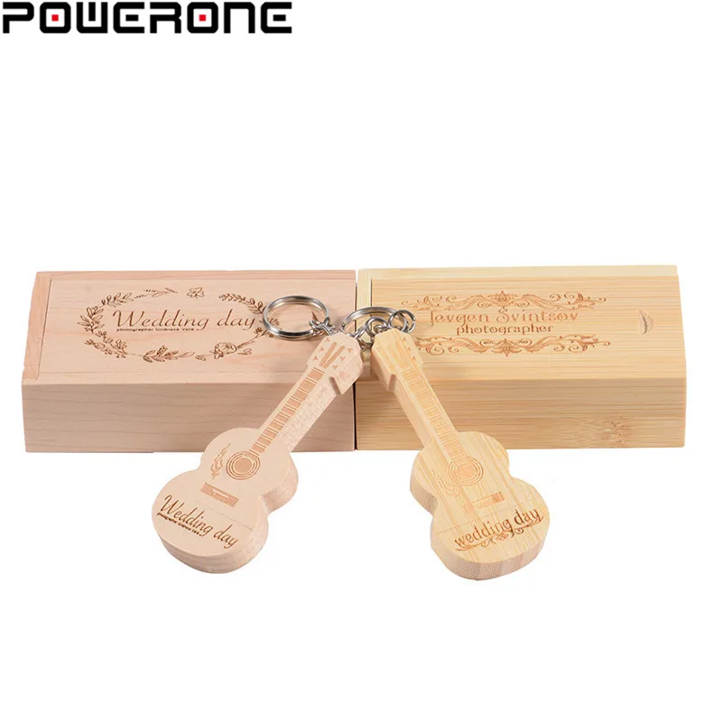 POWERONE Логотип заказной деревянный гитарный флеш-накопитель Гитара s usb флеш-накопитель карта памяти Флешка 64 ГБ 16 ГБ 32 ГБ Подарочный металлический брелок для ключей