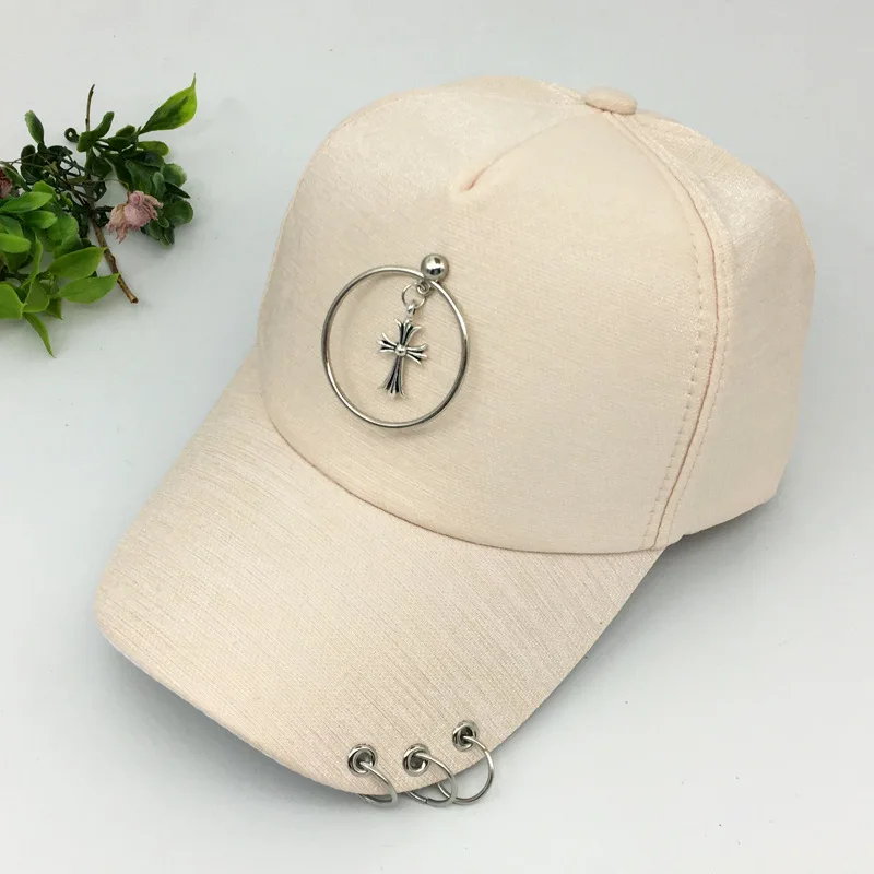 Корейская мода стильная шапка с кольцами однотонная Snapback хип хоп кепка летняя