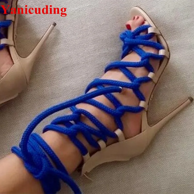 НОВЫЕ веревки Для женщин летние римские босоножки на высоком тонком каблуке