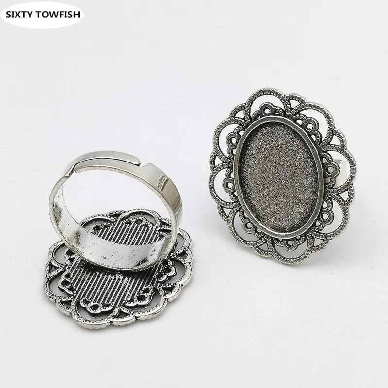 

Fit 13x18mm Alloy Ring Setting Antique Bronze/Antique silver Blank Tray Rings Cameo cabochons Base Settings Accessories Findings
