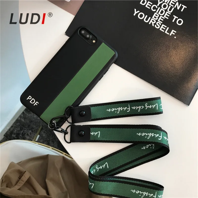 Чехол LUDI в Корейском стиле с простым зеленым и белым ремешком для iPhone X 8 7 7plus