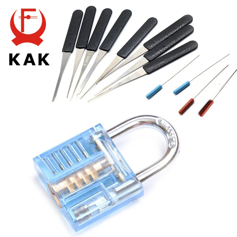 Blue Set KAK мини прозрачный видимый выбор выреза практика замок с сломанной для удаления ключа фиксатор крючков экстрактор набор слесарный инструмент - Цвет: Blue Set