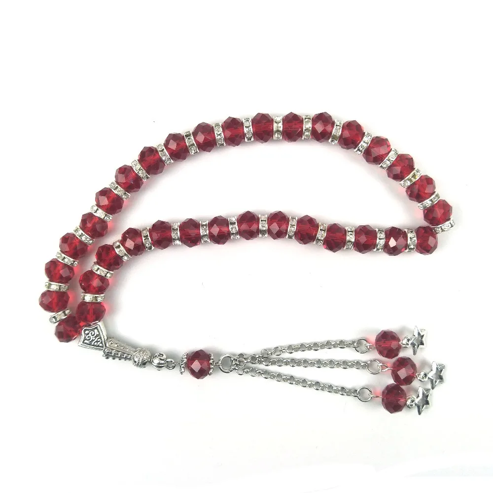 Красный цвет Кристалл 33 молитва бусины исламский мусульманский тасбих Бог