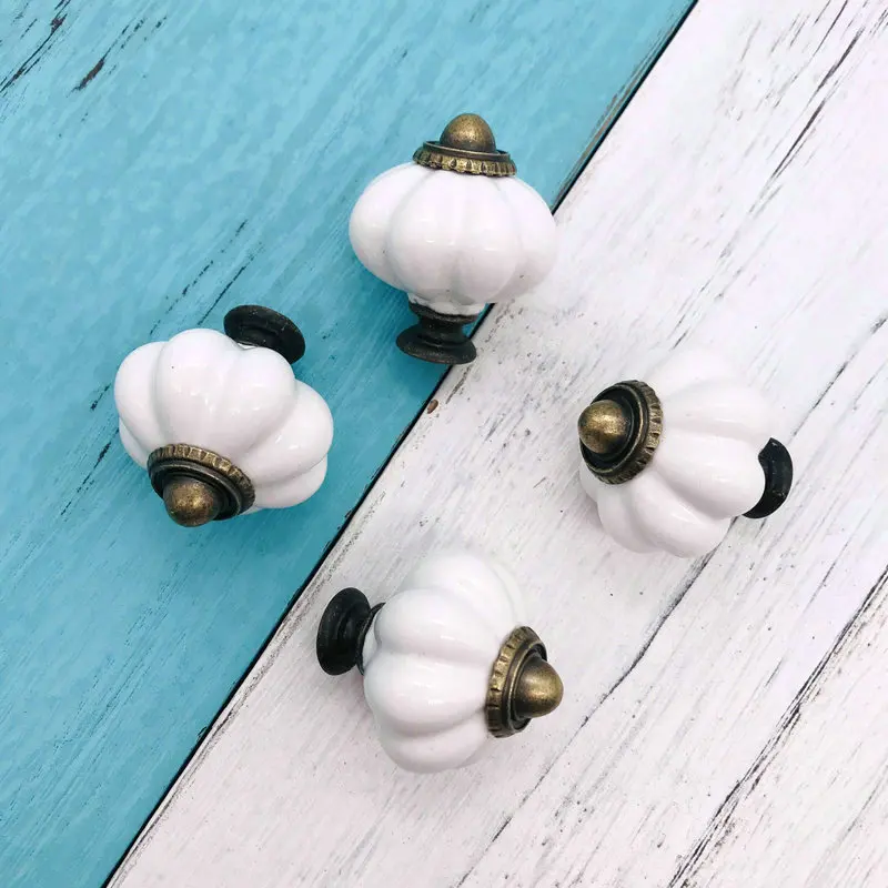 8pcs Rural Style Furniture Shower Door Pulls Kitchen Hardware Handle Bedroom Single Round Ceramic Drawer Cabinet Knobs 34mm dia |