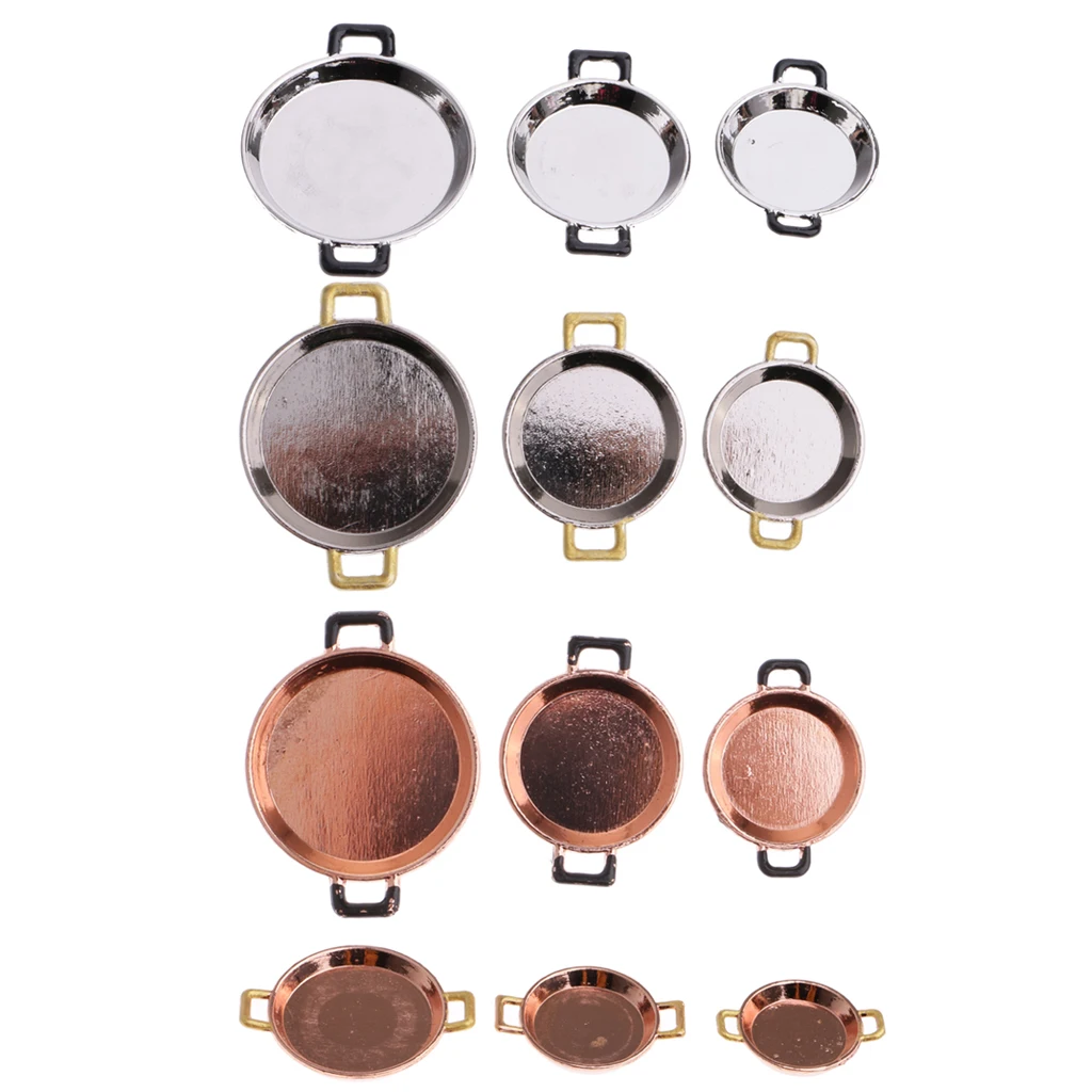 

3 Pieces 1/12 Dollhouse Miniature Frying Pans with HandleClassic Kitchen Toys for Children Kids Xmas Birthday Gift Dolls Access