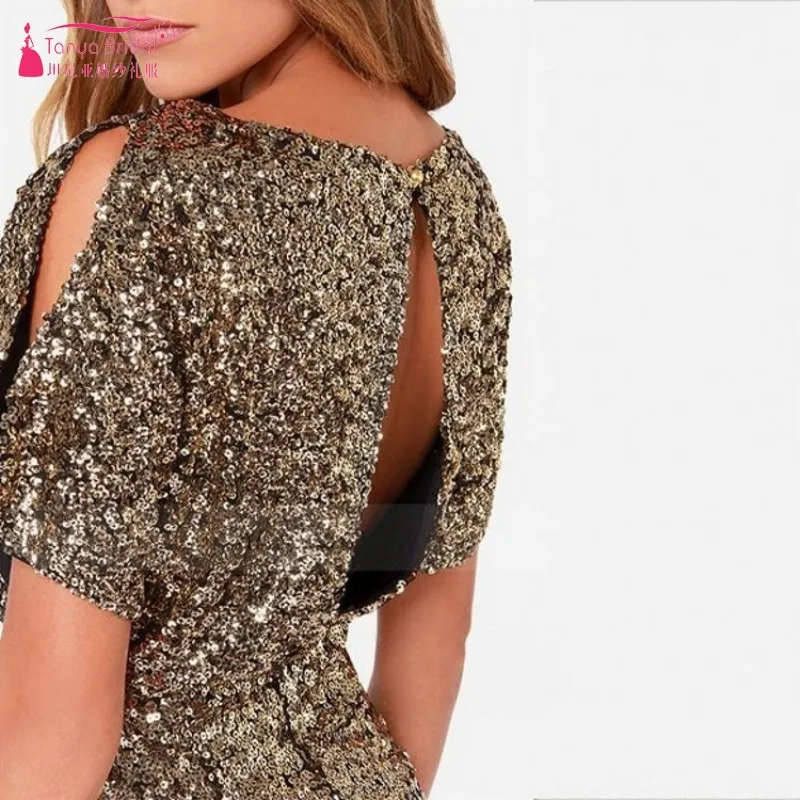 Золотые блестки короткие гофрированные ажурные Коктейльные мини-платья с
