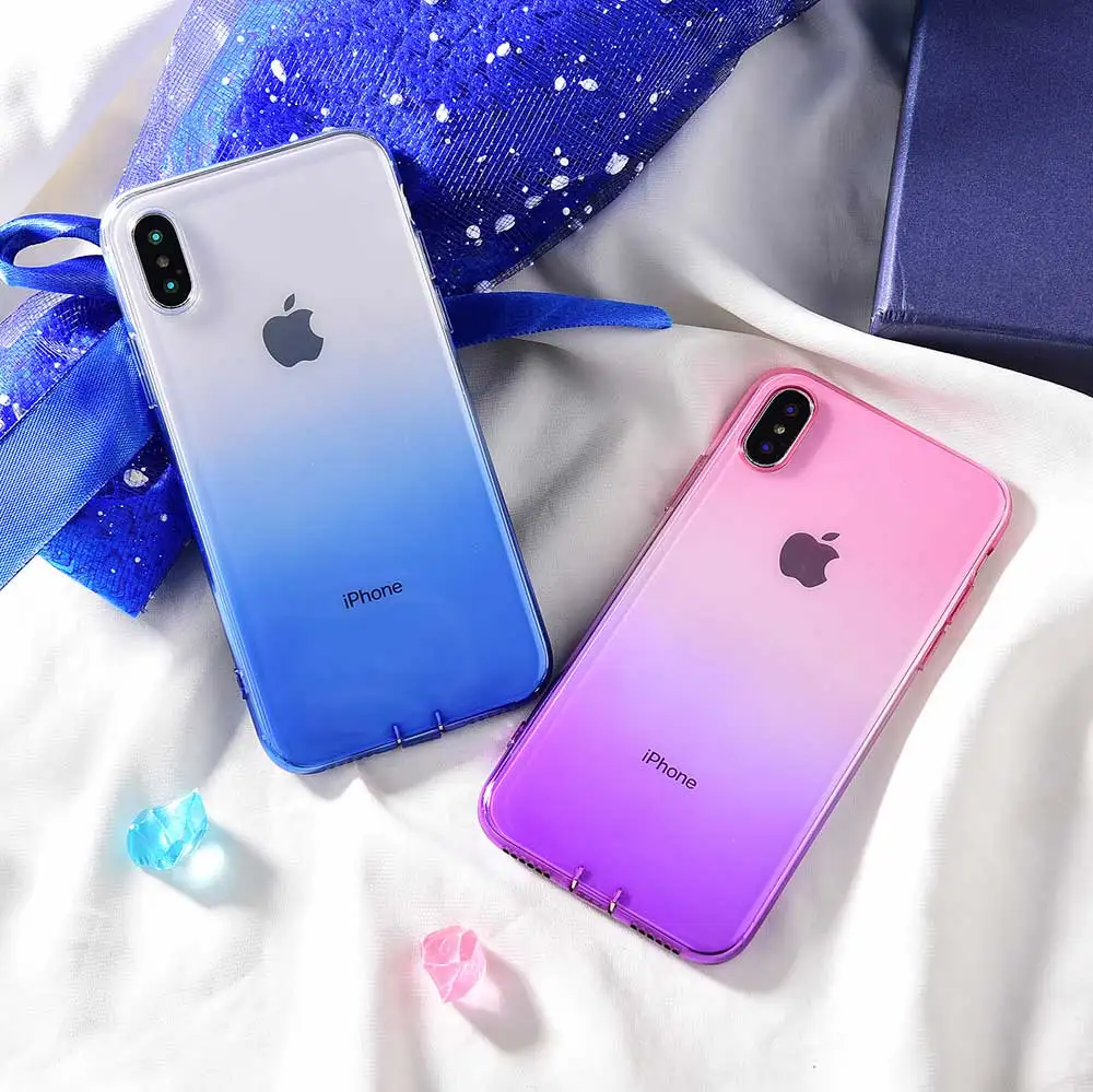 Boucho Cases For iPhone XS MAX XR X Xs Transparent Gradient Phone Case 8 plus 7plus 7 6 6s Plus Soft Silicone Cover |