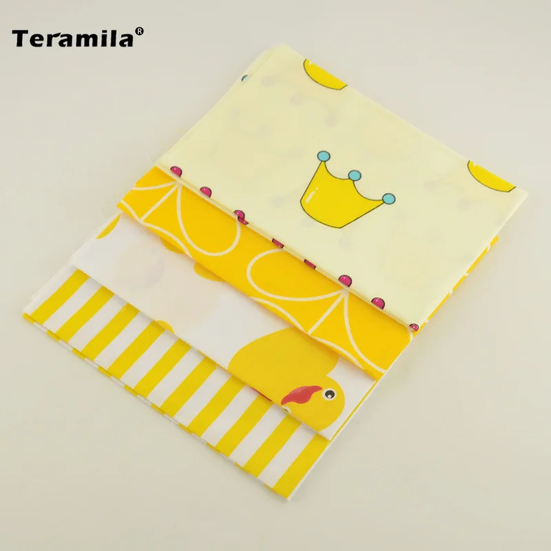 4 Designs twill Cotton Fabric yellow and white color Fat Quarter Bundle Tilda Quilting scrapbooking Patchwork Cloth 40CMx50CM|cloth potty training