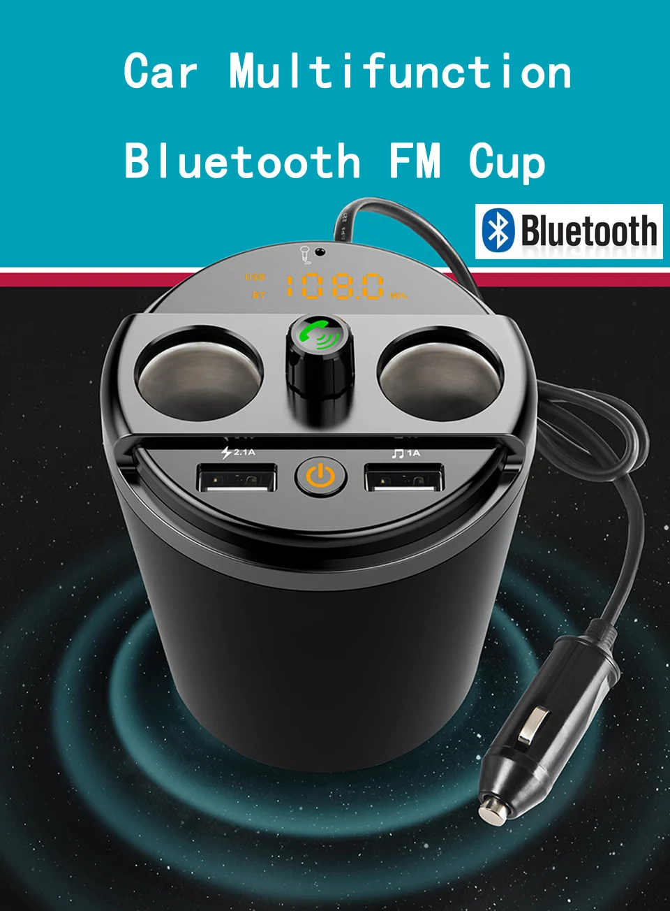 Автомобильный Bluetooth fm-передатчик Handsfree автомобильный комплект Музыка MP3 аудио плеер подстаканник 2 прикуривателя 2 Переходник USB для зарядки в машине