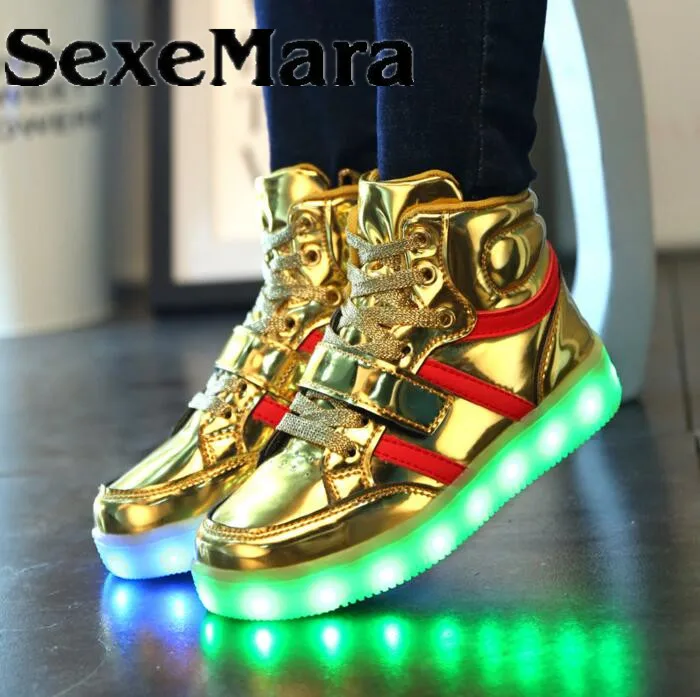 SexeMara Kids Sneakers Children's USB Charging Luminous LED Lights casual Shoes r kids Casual Flat Girls Boy girls sports | Детская