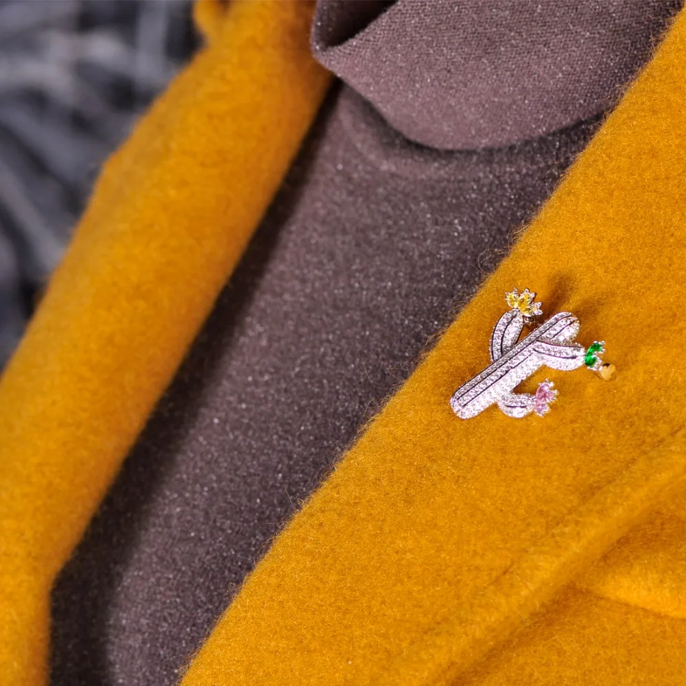 Funmor микро проложить CZ Кактус Цветок Броши для детей леди медь завод бутоньерка на