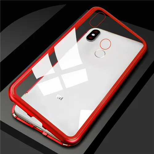 Transparent Red 360 Магнитный флип-чехол для Xiao mi Pocofone f1 mi a2 lite mi 8 8 lite Red mi Note 6 5 pro red mi Задняя стеклянная крышка металлическая рамка funda - Цвет: Transparent Red
