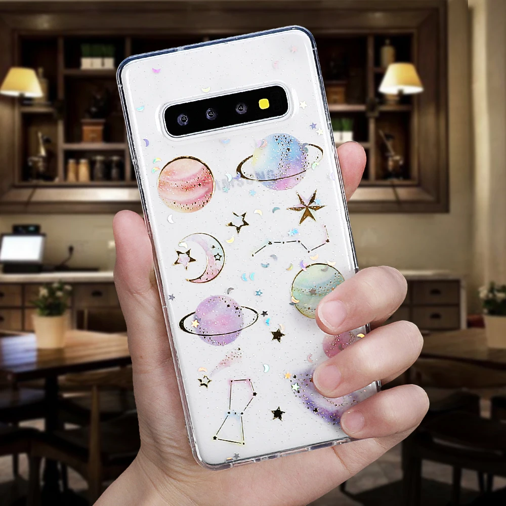 LOVECOM Epoxy Phone Case For Samsung Galaxy Note 10 A10 A20 A30 A40 A50 A60 A70 S10 Planet Star Transparent TPU Back Cover | Мобильные