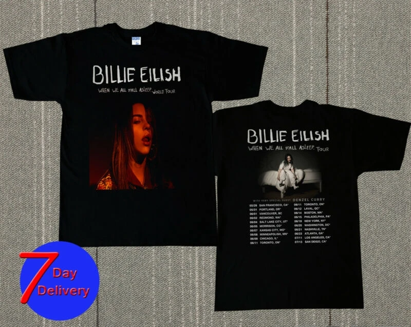 Billie Eilish World Tour 2019 с особенным гостем DENZEL CURRY футболка Размер S 2XL|Мужские футболки| |