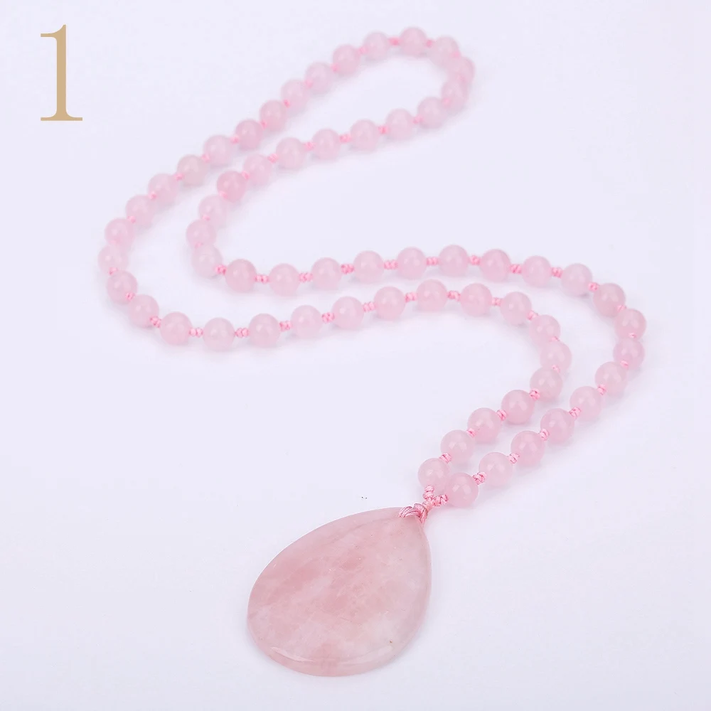 Rose Quartz Yumten розовый кварц кулон ожерелье для женщин длинный свитер цепи капли воды Pendentif Femme ювелирные изделия драгоценный камень бисером аксессуары - Цвет камня: Rose Quartz