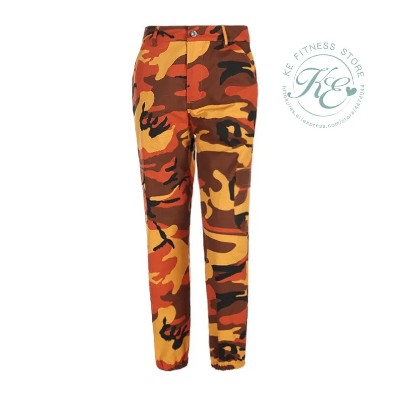 Pantalon de camuflage ancho suelto stilo хипстер Chandal Pantalon suelto спортивные штаны для тренажерного зала фитнес брюки тренажерный зал брюки высокая талия - Цвет: Naranja