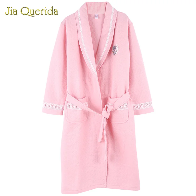 Peignoir Femme Batas De Mujer Robe женское нижнее белье большие размеры хлопок толстый розовый