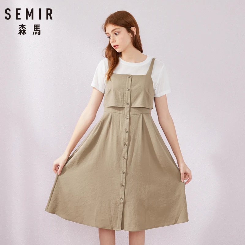 Женский костюм двойка SEMIR белая футболка с коротким рукавом и платье лето