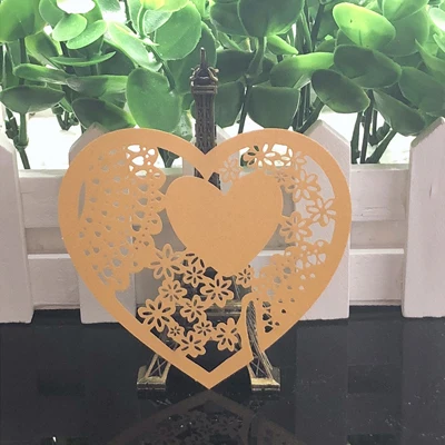 Gold 10 Цвета 50 шт сердце любовь лазерная резка место карты/Эскорт карты/Кубок карты/вина Стекло карты для поделок Свадебный декор вечерние сувениры - Цвет: Gold