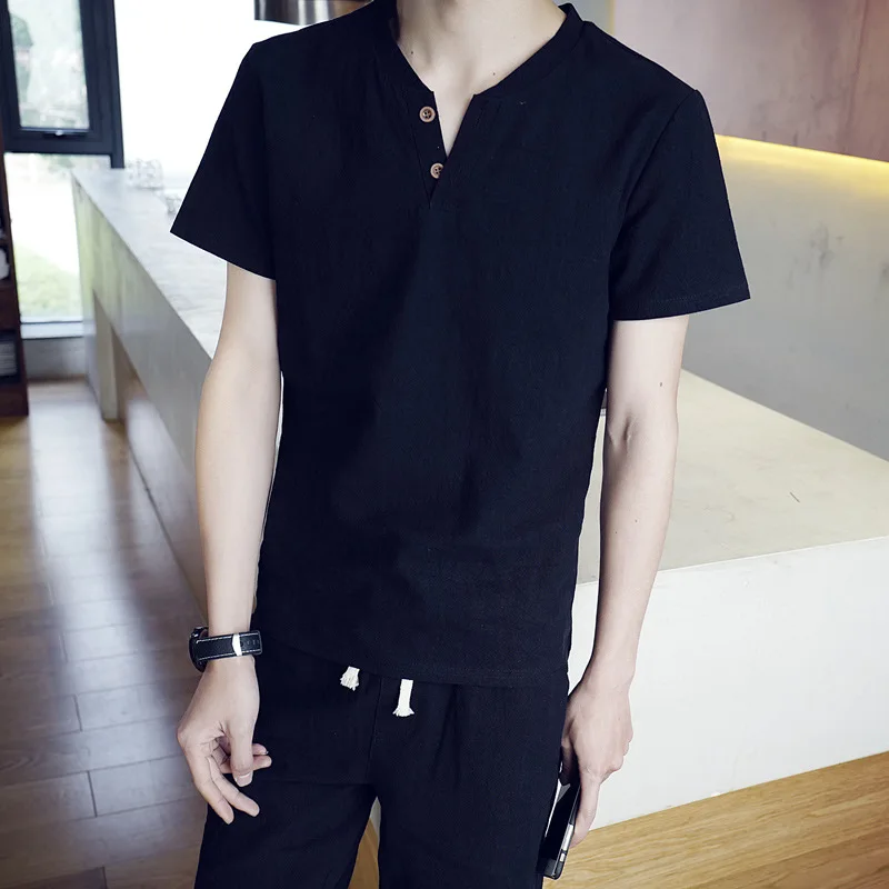 Модные летние шорты комплект из 2 предметов мужские комплекты футболка льна и