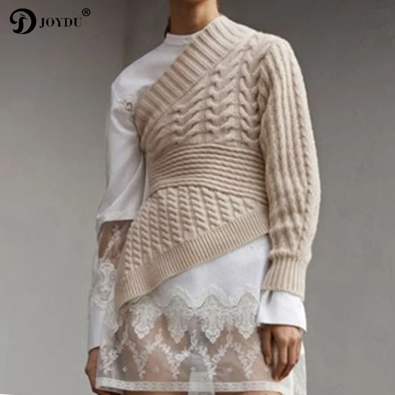 JOYDU Fashion Solid Off Shoulder Women's Knitwear Big Size Long Sleeve Asymmetric Hem Pullover Female Casual 2019 Spring Jumper | Женская