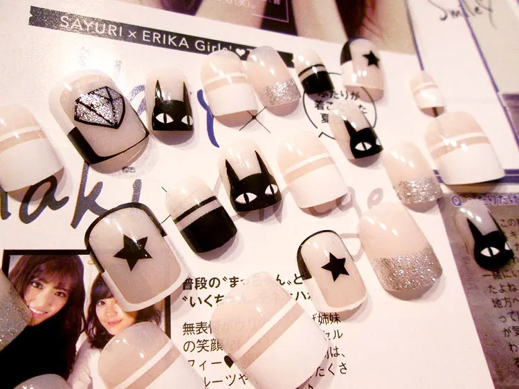 24PCS Nail product fake nails a piece of brief paragraph Fashion cat false nail(Contains no glue) | Красота и здоровье