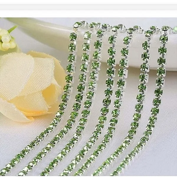 Light Green 10 метров, стразы с плоской задней частью, серебряная цепочка, стразы с клеем для украшения свадебного платья, Аксессуары для красоты - Цвет: Light Green
