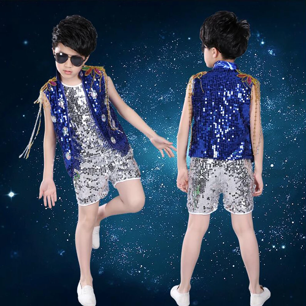 Топы брюки жилет для детей блестящие бедра яркие танцевальные костюмы джаз кран