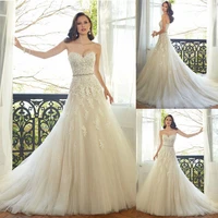 vestido de noiva with train casamento a line sweetheart applique lace wedding dress robe de mariage bridal gown