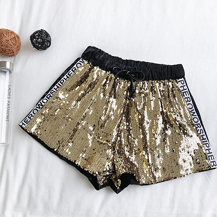 2019 New Fashion Summer Short Pants Casual Wear Sequins Letter Printing High Waist Shorts Women Skateboard Sexy Female | Женская одежда