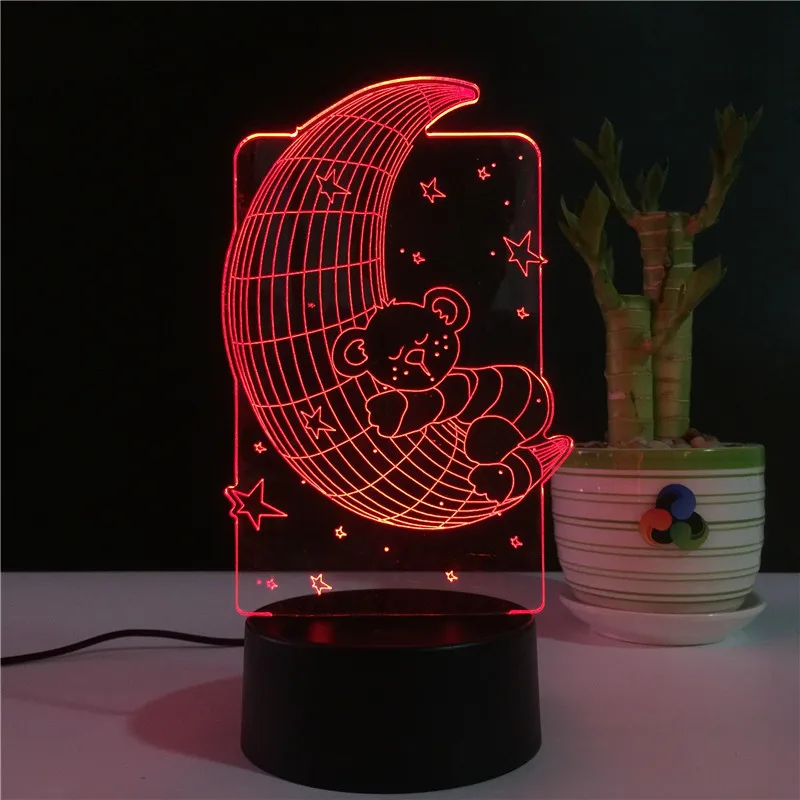 2019 последняя медведь на Луне 3D USB Спальня прикроватная лампа стерео видения 7