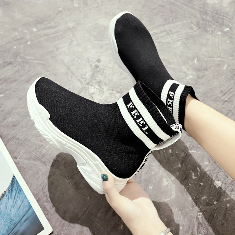 Новинка Весна 2019 эластичная вязаная женская повседневная обувь Легкие дышащие