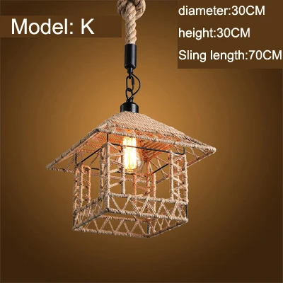 Model K with bulb Винтажный подвесной светильник, деревенский Американский Ретро креативный, ручной вязки, пеньковая веревка, железный, для кафе, гостиной, столовой, Droplight - Цвет корпуса: Model K with bulb