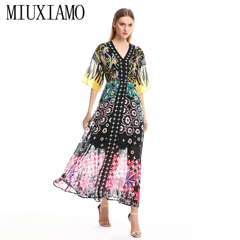 Женское длинное платье MIUXIMAO до щиколотки с длинным рукавом и треугольным вырезом