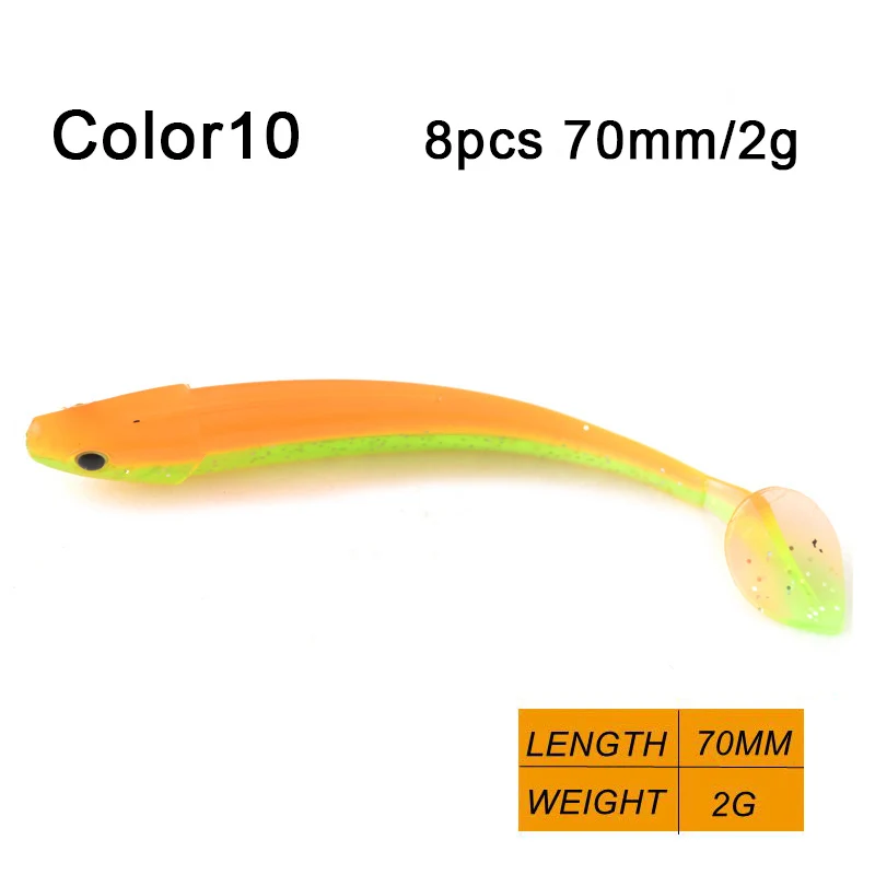 color10 70mm TOMA 8pcs Handmade Soft Fish Artificial Silicone Bait 7cm 9cm 12cm Soft Worm Swimbait Jigging Bass Fishing Lure - Цвет: color10 70mm