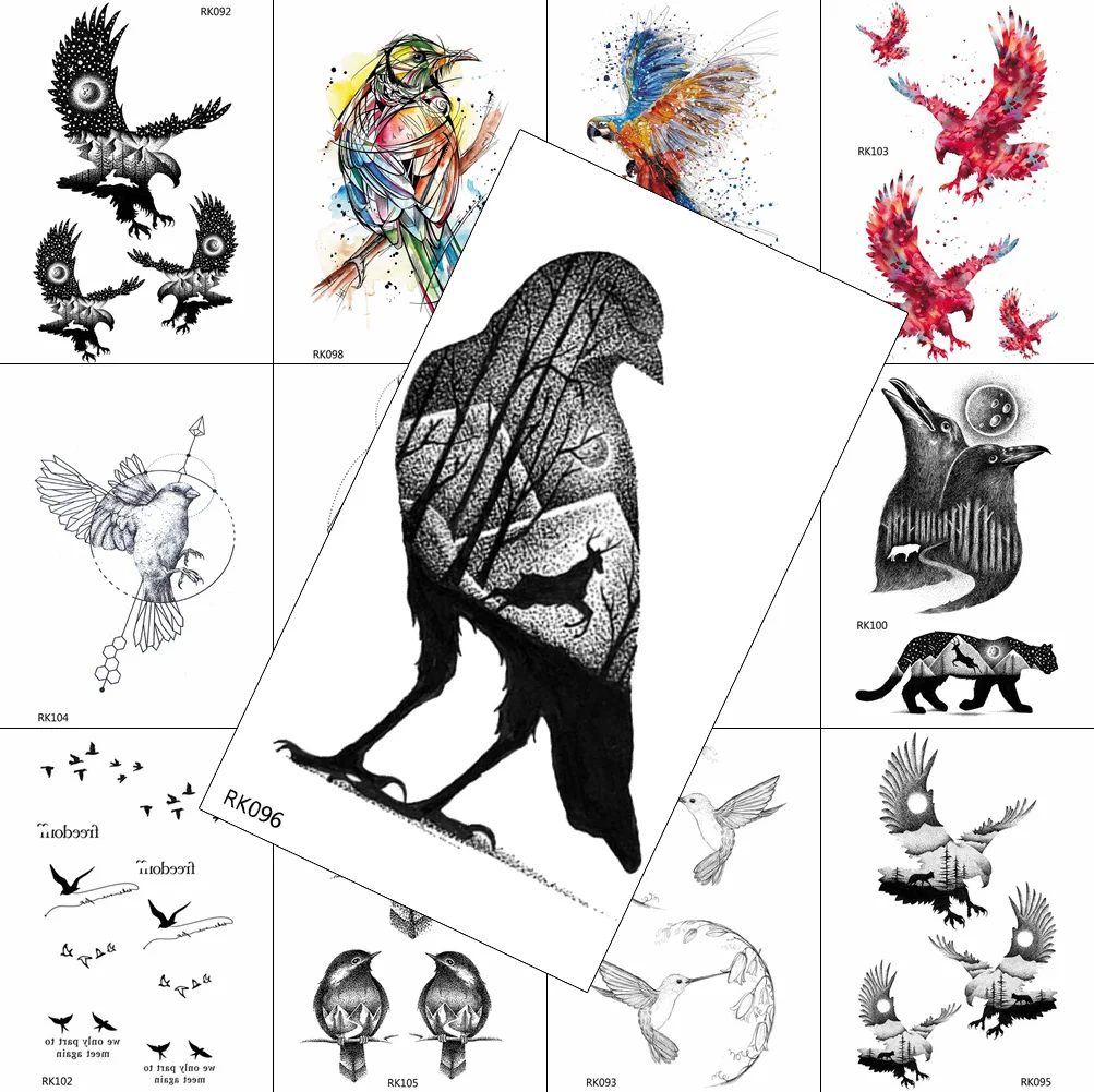 

Временные татуировки черного орла, леса, горы, Реалистичная наклейка, боди-арт, рисование руки и ноги, тату для мужчин, водостойкая татуировка