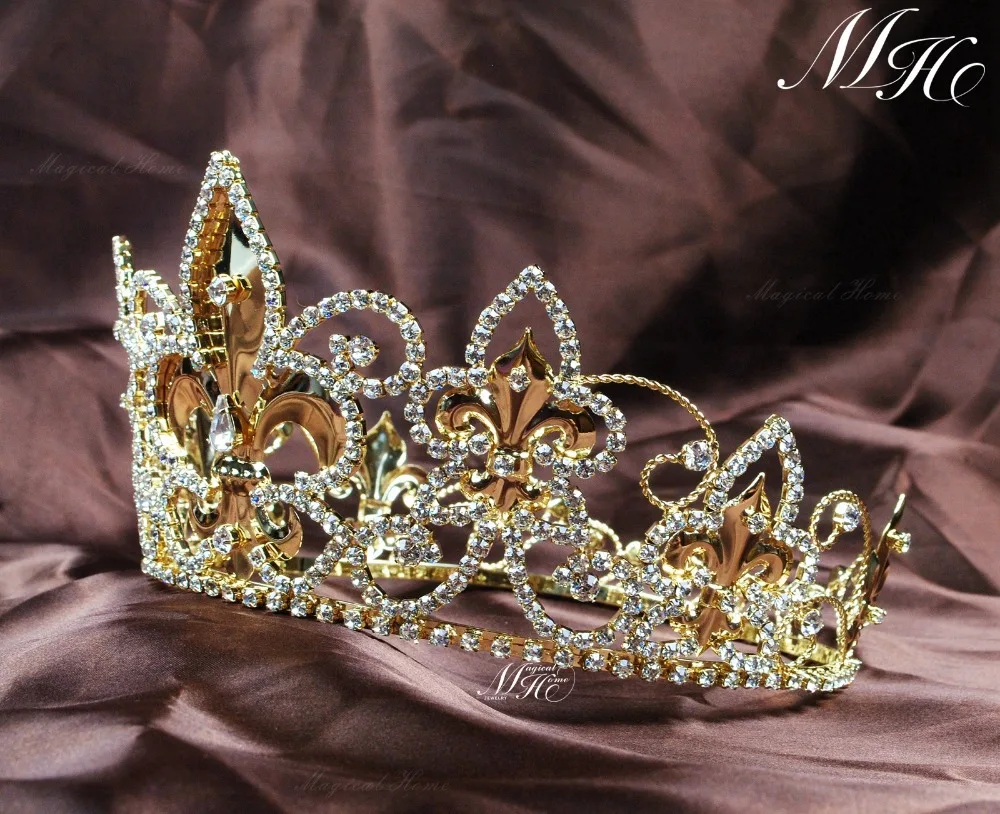 Позолоченный имперский средневековый унисекс тиары Флер де Лис Король/Королева