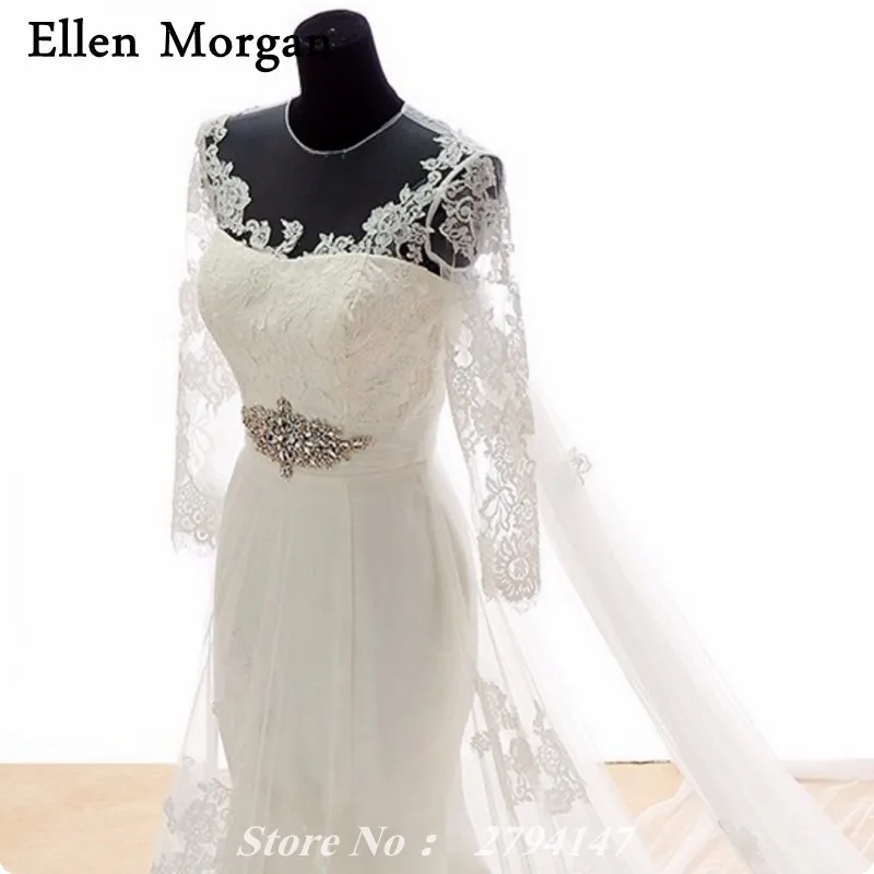 Русалка с длинным рукавом свадебные платья для девочек цвета слоновой кости Sheer