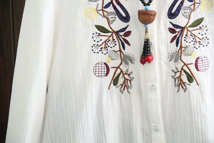 Большие размеры, вышивка, хлопок, длинный рукав, женская блузка, весна, новинка, повседневные женские свободные белые рубашки, женские топы, большие размеры