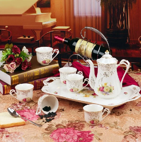 8 шт. royal европейский стиль кофе с подносом костяной фарфор чайный сервиз высокое