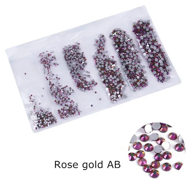 Rose gold AB Красочные супер блестящие стразы для украшения дизайна ногтей многоразмерные 3D без горячей фиксации Круглые DIY стеклянные аксессуары для маникюра Инструменты - Цвет: Rose gold AB
