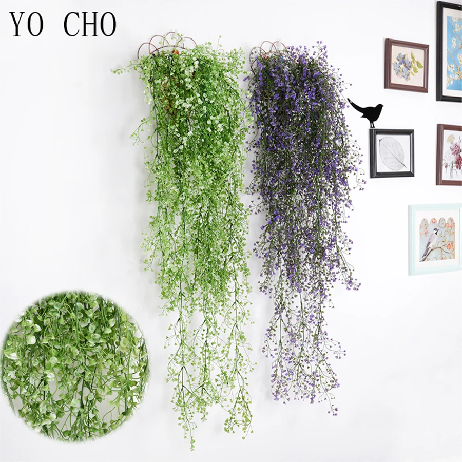 

120CM Artificial Willow Flowers Plants Gold Bell Willow Branches Beautiful Wall Hanging Plant Fake Blue Willow Home Garden Decor
