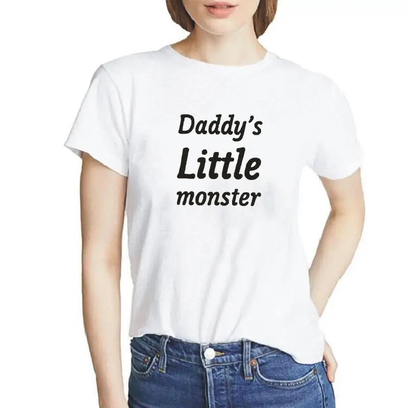 Daddys Little Monster Hipster Streetwear Women T-shirt Short Sleeve Tumblr Funny White Tees Tops Harajuku Letter Tshirts Femme | Женская