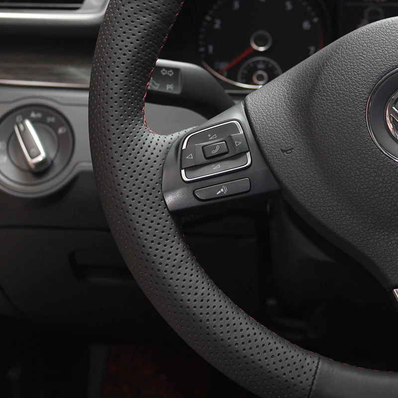 

BANNIS Black Leather DIY Hand-stitched Steering Wheel Cover for Volkswagen VW Gol Tiguan Passat B7 CC Touran Magotan Sagitar