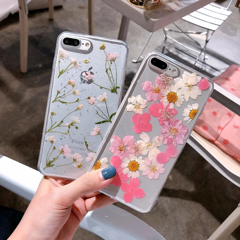 New Flamingo Mum Real Dry Flower Transparent Hard Case For Apple iphone 6 7 8 Plus X XR XS Max Cover 6plus 7P 8plus XsMax Cases | Мобильные