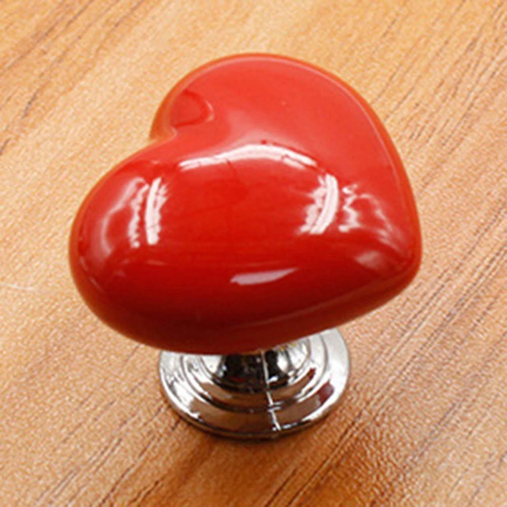 Small red Одна деталь, платье с принтом в виде сердца, Керамика дверные ручки мультфильм мебель шкаф с выдвижными ящиками тянуть ханле для дверь детской комнаты ручки - Цвет: Small red