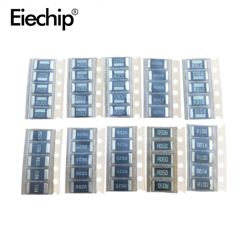 50 шт. сопротивления сплава 2512 SMD комплект образцов резистора, 10 kindsX5pcs = 50 шт. R001 R002 R005 R008 R010 R015 R020 R025 R050 R100