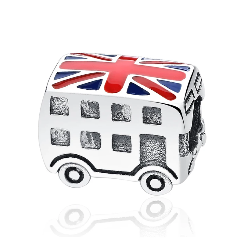 Union Jack Bus Бусины из стерлингового серебра 925 Шарм Лондонский автобус Эйфелева башня Подвеска «Путешествие» талисманы подходят Пандора браслеты DIY ювелирные изделия - Цвет: Union Jack Bus