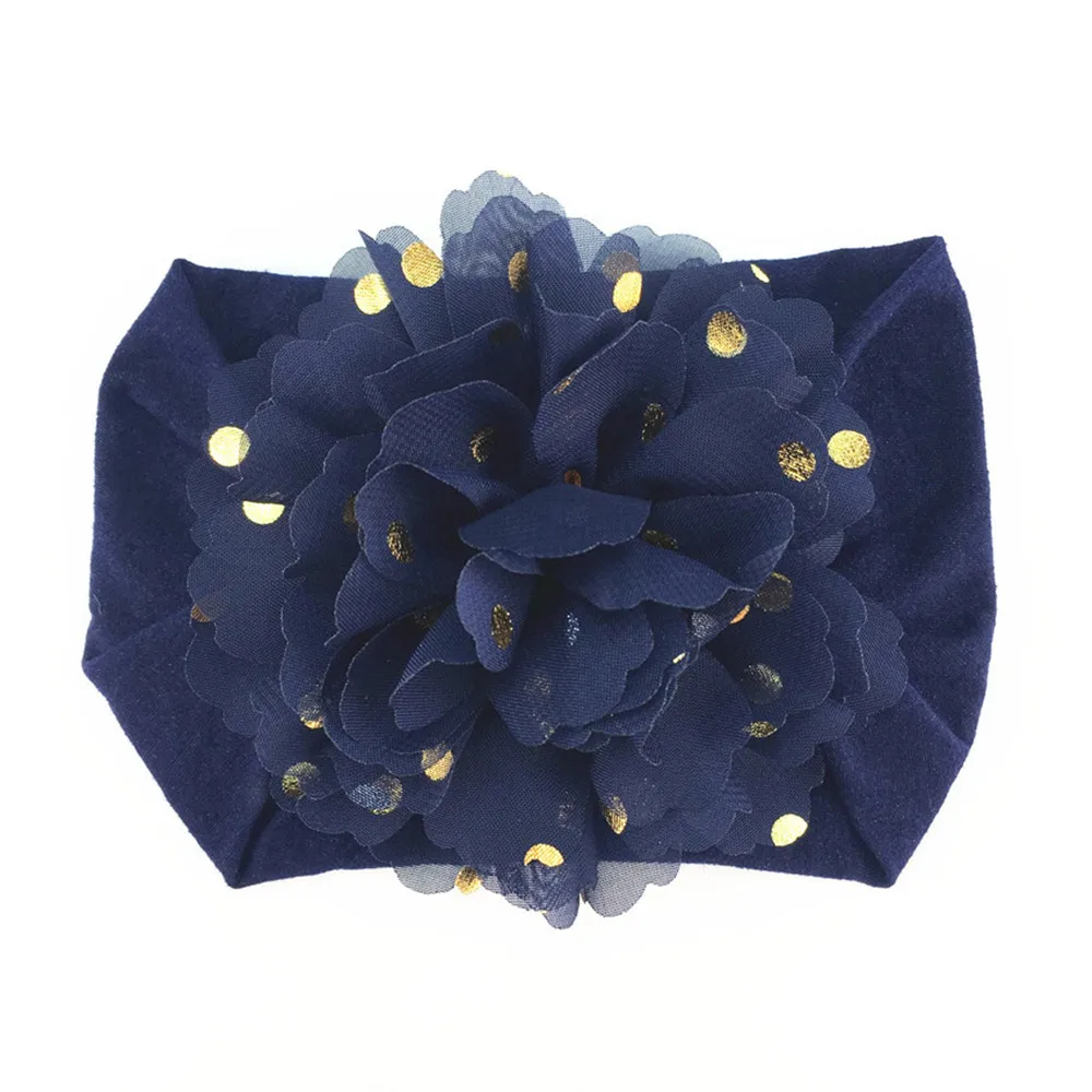

5pcs/lot Lovely Boutique 10cm Gold Polka Dot Chiffon Flower with Elastic Nylon Headband 20colors