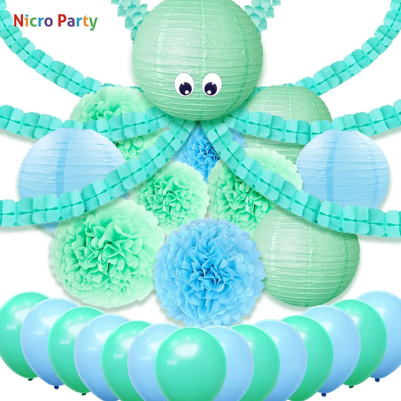 Nicro Octopus, 9/33 шт., зеленые украшения для дня рождения, Детский комплект, летние фонарики с цветами, новые вечерние украшения для дома, сделай сам,# Set105